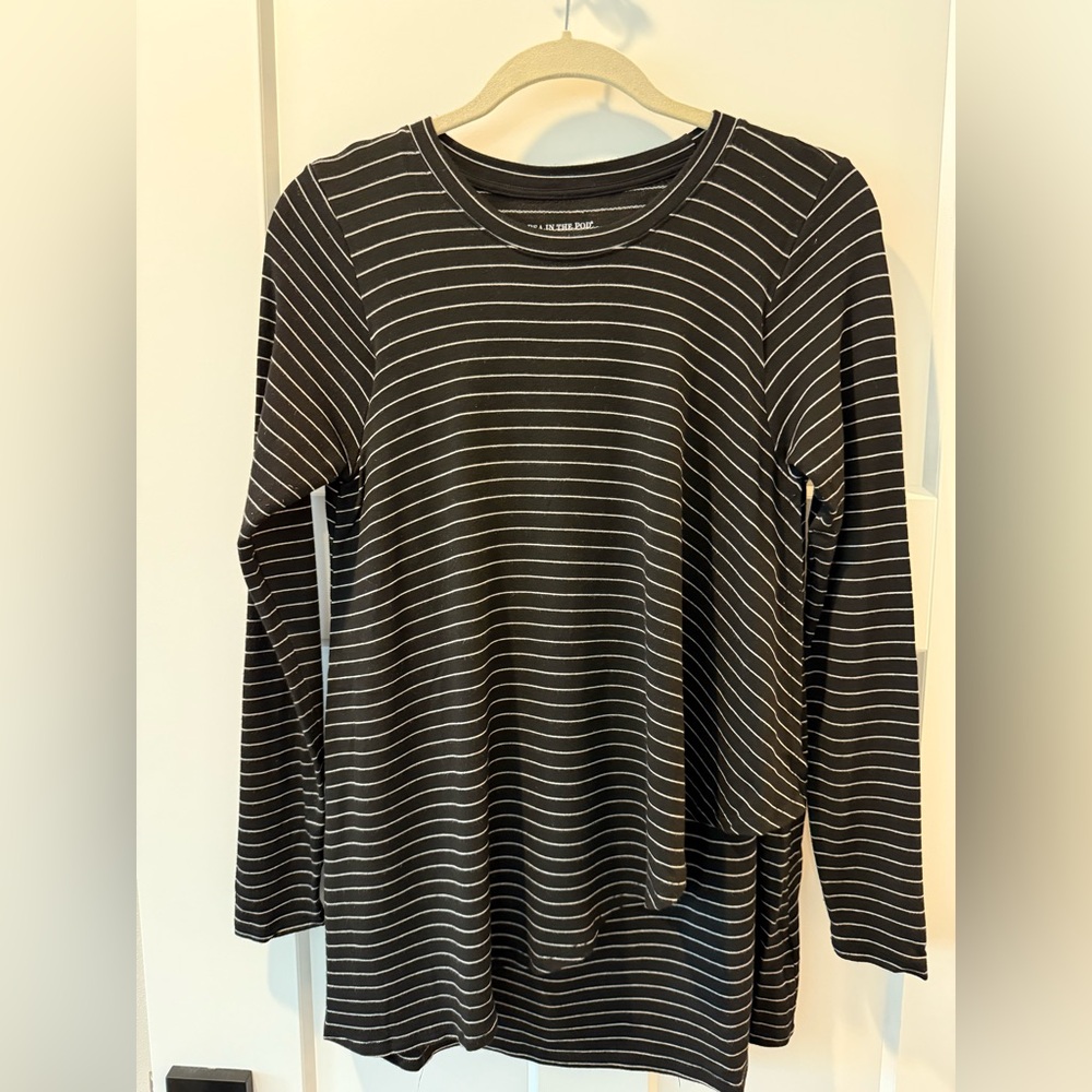 A Pea in the Pod Striped Long Sleeve Maternity Nursing Top